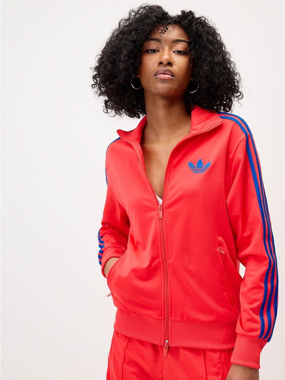 adidas Red Bomber Jacket with Blue Stripes